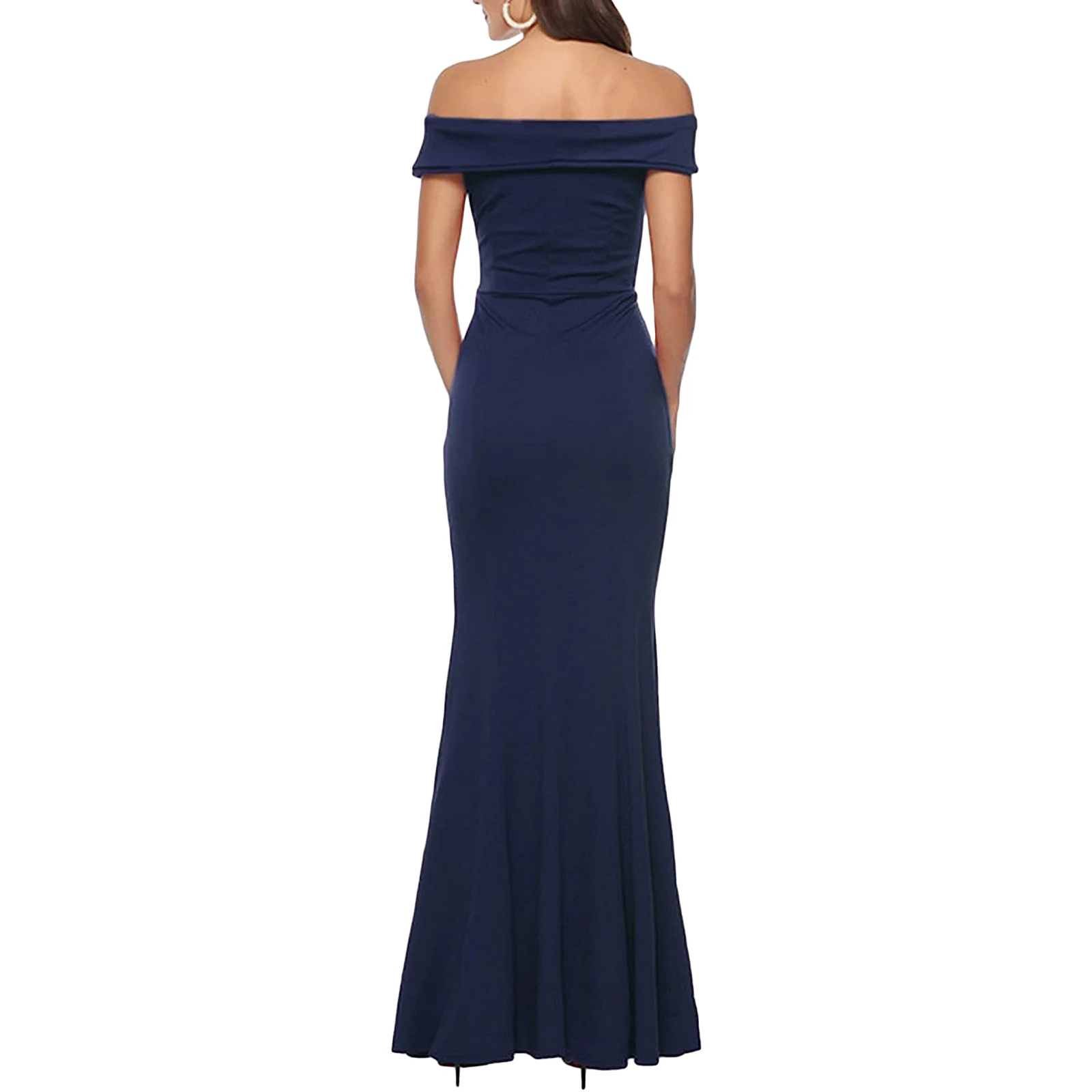 Vestido de fiesta de noche ajustado para mujer, vestido largo elegante con dobladillo de sirena, abertura alta, hombros descubiertos, Color sólido, Verano