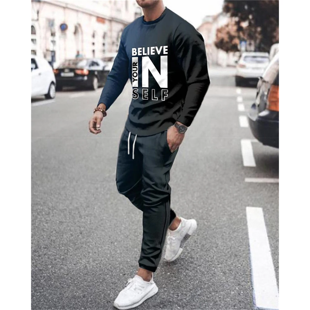 Men Vintage Tracksuit Casual Long Sleeve T-Shirt+Pants Suit two-Piece Set Man Clothing Spring And Autumn Street Sportswear