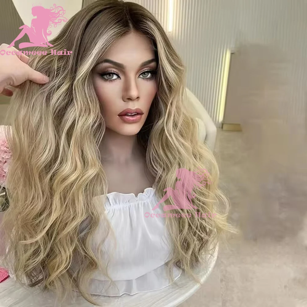 Human Hair Lace Frontal wig Highlights Blonde Full Lace Wig Brown Root 100% Virgin Human Hair Woman  Wigs Natural Hairline