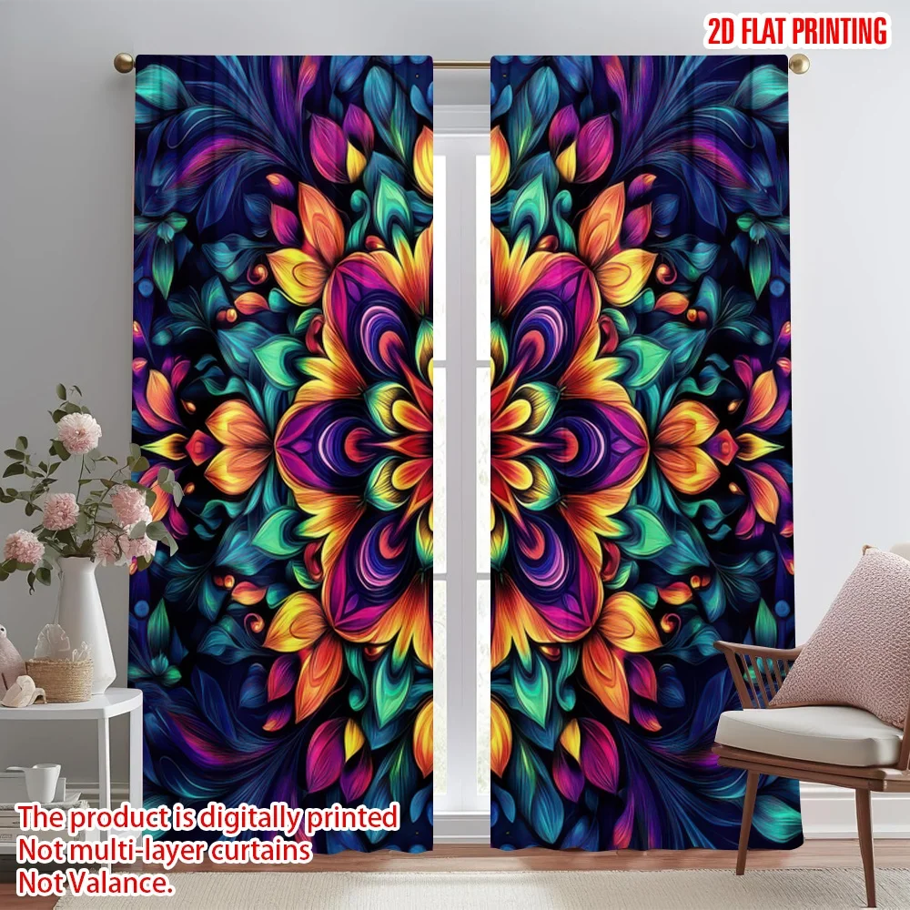 

2D flat printing 2pcs Scene Curtains Colorful Floral Digital Printed Polyester Drapes Family Party Perfect for Event Decoration