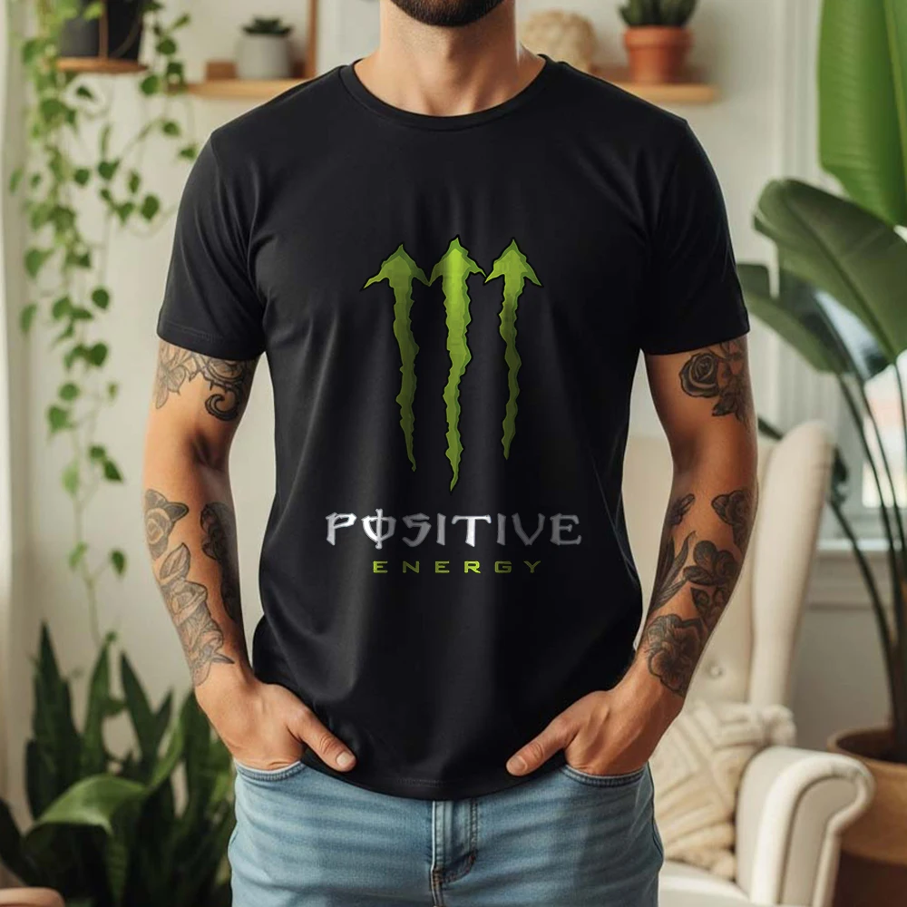 2026 New Mens Oversized T Shirt 100% Cotton Energy Drink Aesthetic Monster Claw Positive Energy Pop Culture Graphic Casual Tee view 2