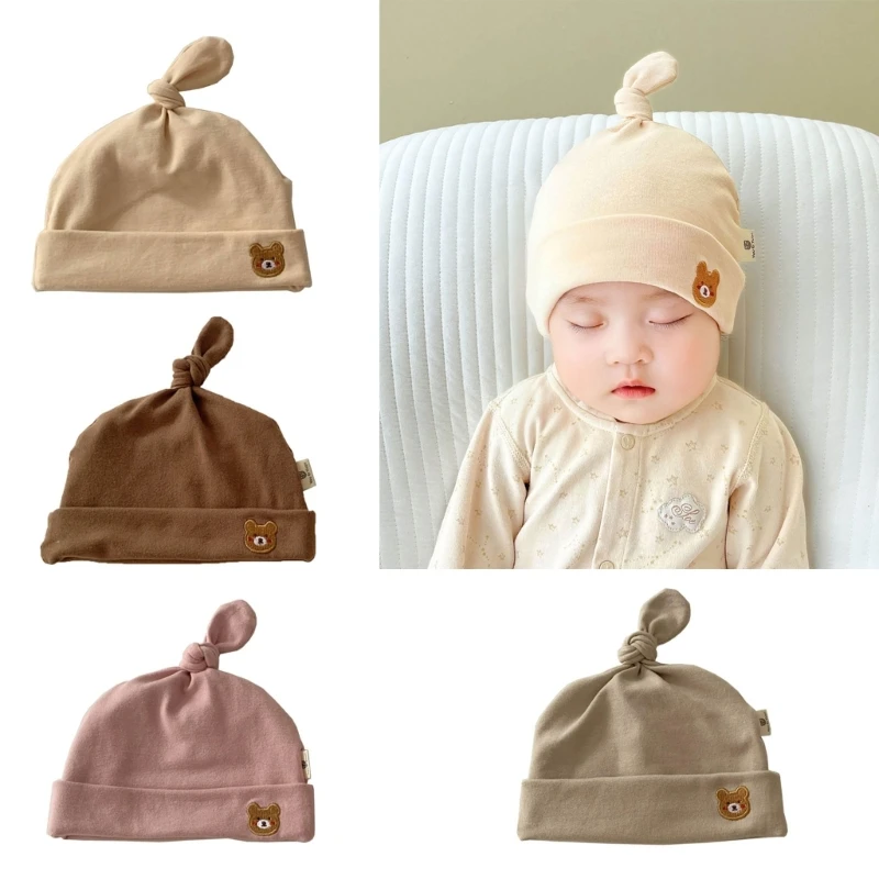 

Newborn Hospital Hat with Bear Pattern Preemie Boys Girls Beanie Cotton Bear Ears Infant Baby Hats Lightweight Cotton