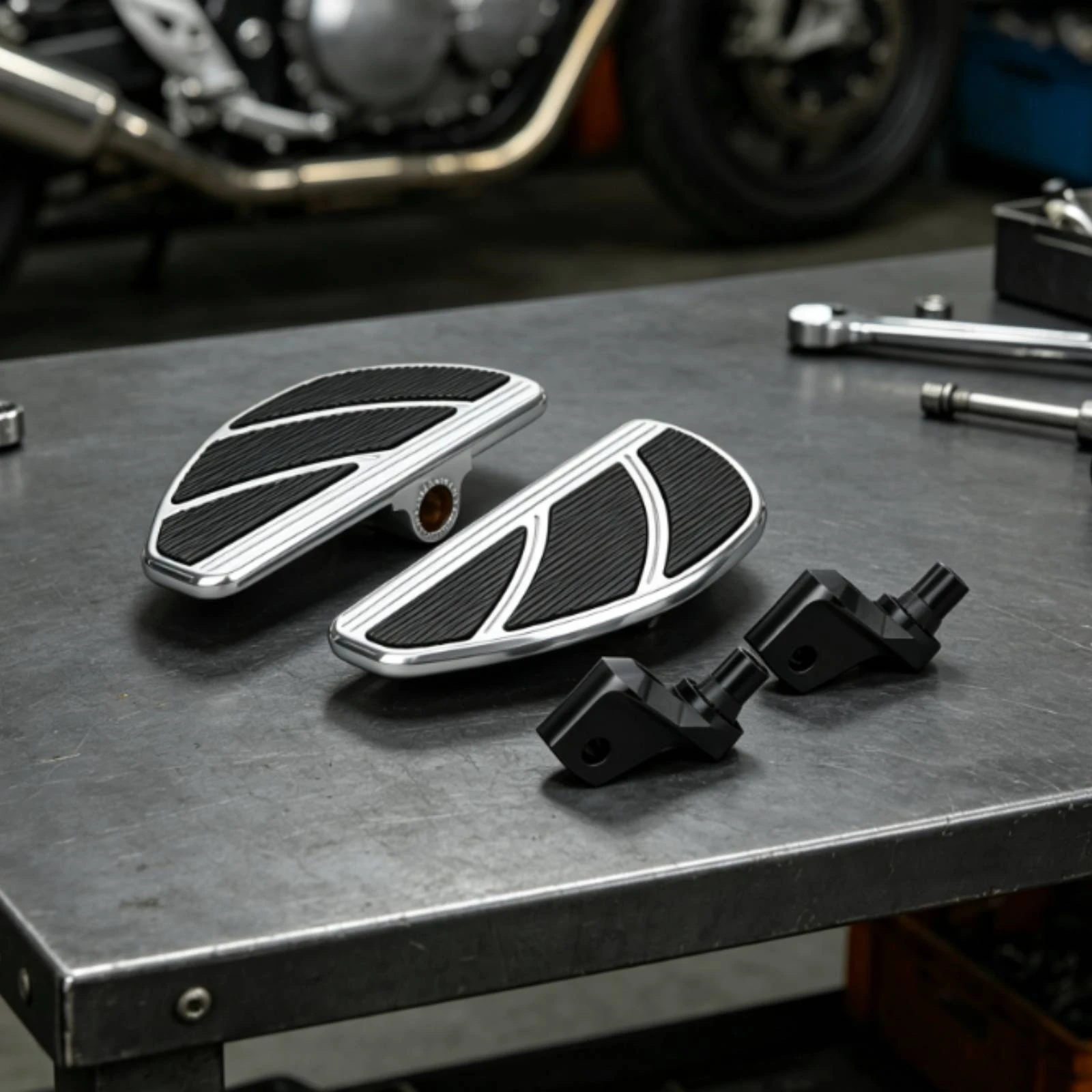 Front Foot Pegs with Mounting Hardware Ribbed Motorcycle Foot Pegs Footrest More Secure Mounts Slim for Motorcyclists