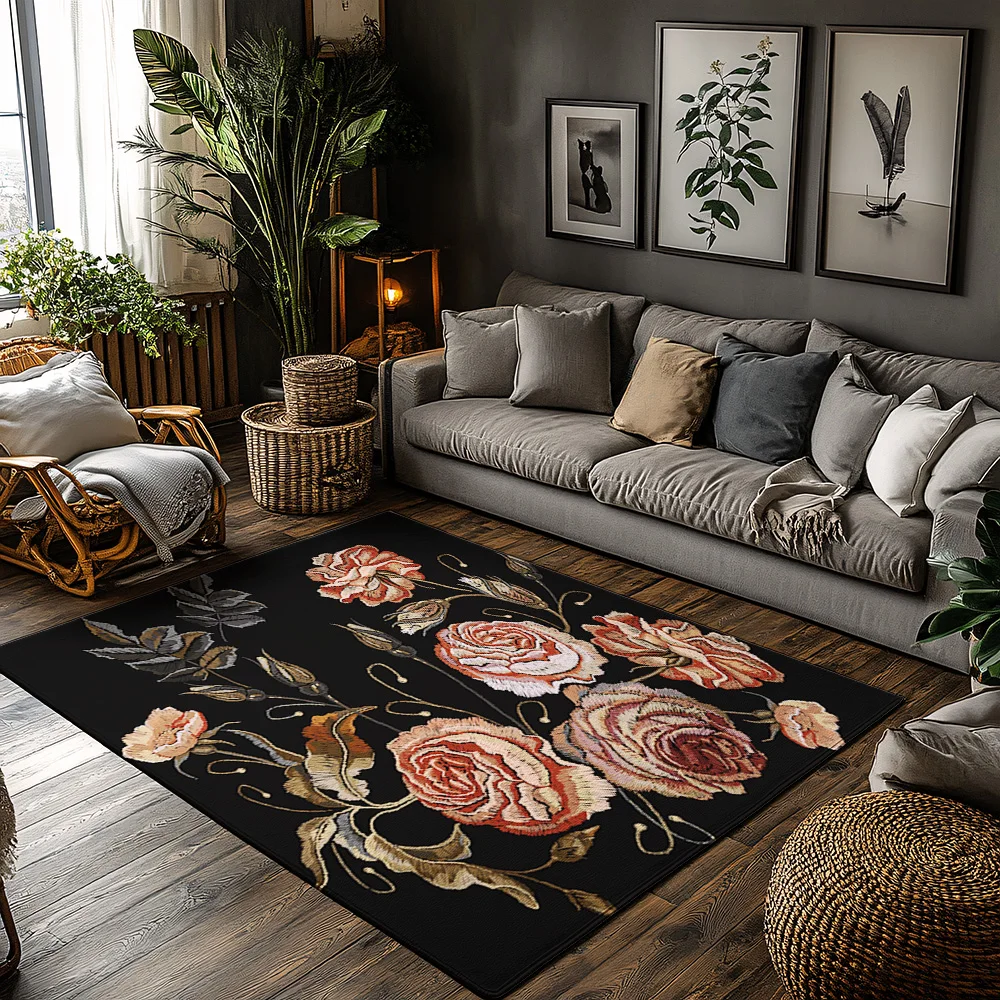 

Vintage Floral Doormat Washable Indoor Outdoor Rug Antique Rose Patterned Floor Mat Farmhouse Entryway Decor Kitchen Mat Home Ac