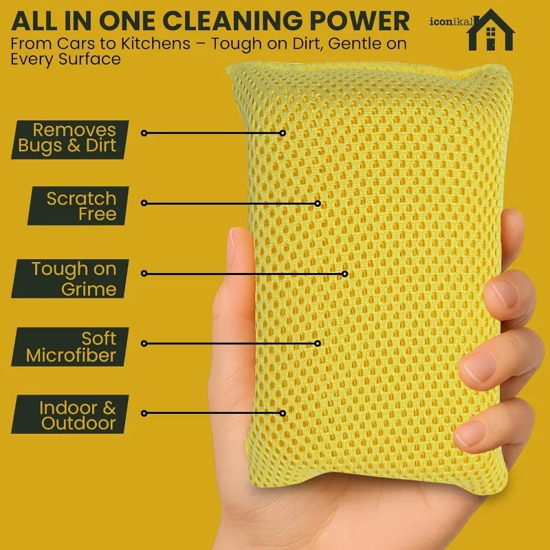 Nuevo Iconikal almohadilla de esponja para fregar insectos de microfibra, paquete de 6 esponjas para lavado de coches, bloque de esponja para limpieza de coche, bloque de esponja de tela