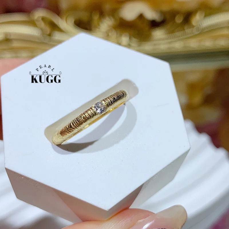 

KUGG 100% кольца из желтого золота 18 карат с настоящим натуральным бриллиантом, обручальное кольцо в винтажном стиле INS, ювелирные изделия для вечеринок для женщин