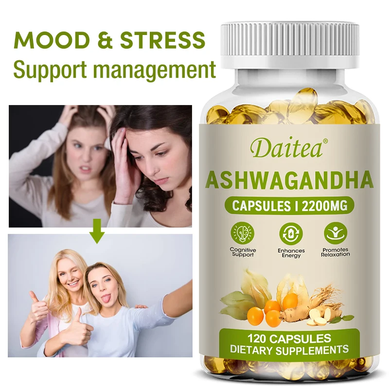 Organic Ashwagandha Capsules - Ginseng, Supports Calm Mood, Restful Sleep, Balanced Energy & Immune Wellness, Non-GMO Vegan