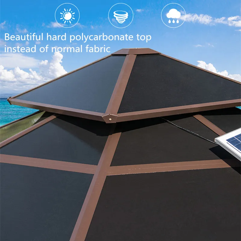 Outdoor umbrella PC top canopy aluminum shade parasol with solar Led light garden terrace sunshade beach umbrella