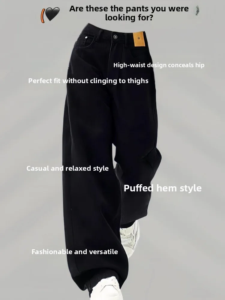 plus Size Fce Lined Thi Denim Pants Women Winter Loose High Waist Slim Straight Wide Leg Trousers Comfortable Breathable