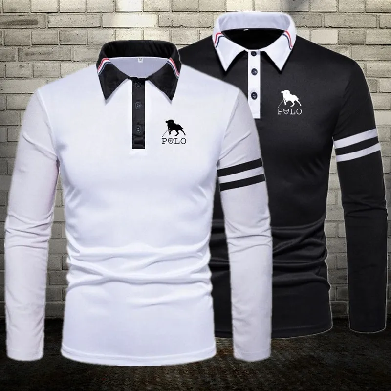 Brand new 2025 men's spring collar long sleeved polo shirt, business printed casual minimalist top