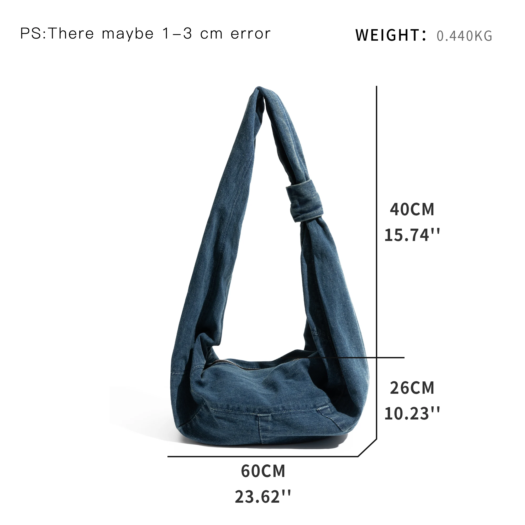 MABULA Vintage Denim Underarm Hobos Bag Women\'s Fashion Shoulder Purse Zipper Strap Knot Solid Retro Ladies Phone Tote Handbag