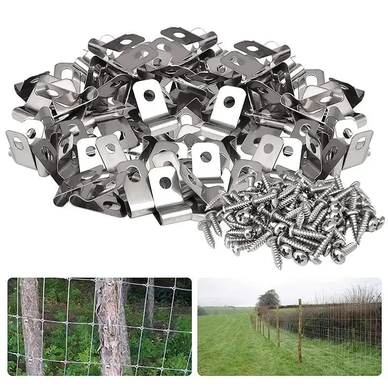 10 Sets Rust Proof Cable Fixing Clips Fence Clamps With Screws Garden Courtyard Fence Installation Hardware Parts
