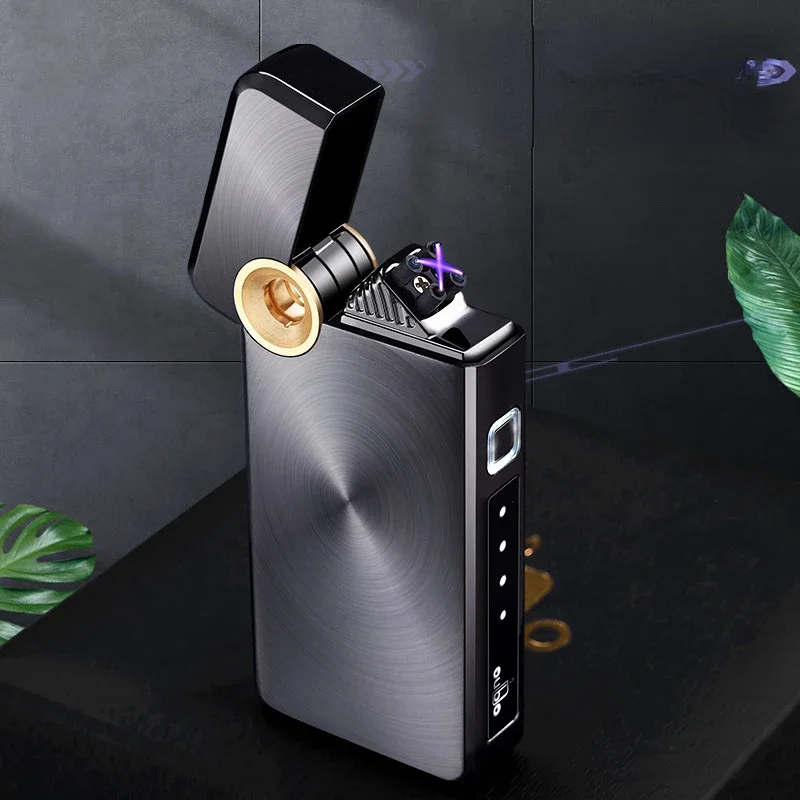 2023 Electric Windproof Metal Cross Double Arc Type-C USB Lighter Plasma Flameless Touch Sensor Battery Display Lighter