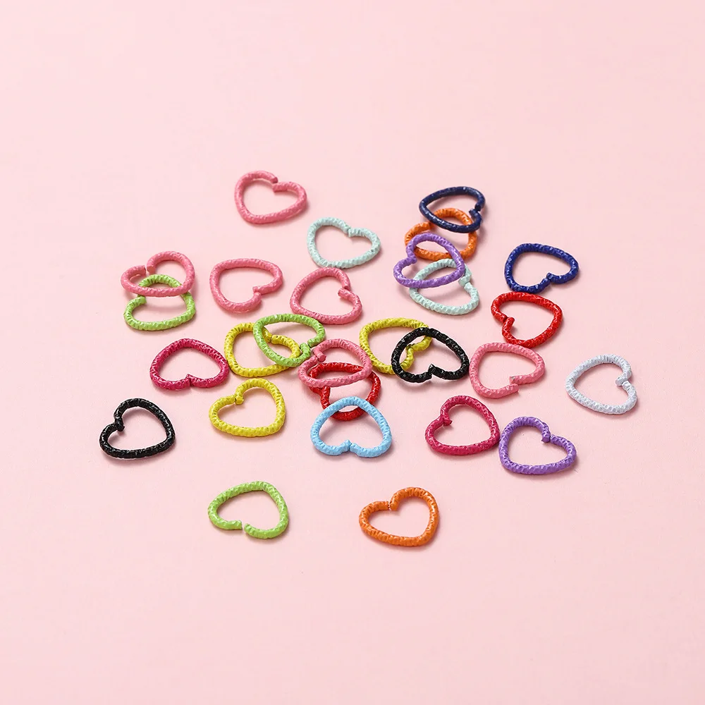 50Pcs Baking Paint Heart-Shaped Embossed Opening Ring Heart-Shaped Single Ring Jump Ring Buckle Ring, DIY Handmade Accessories