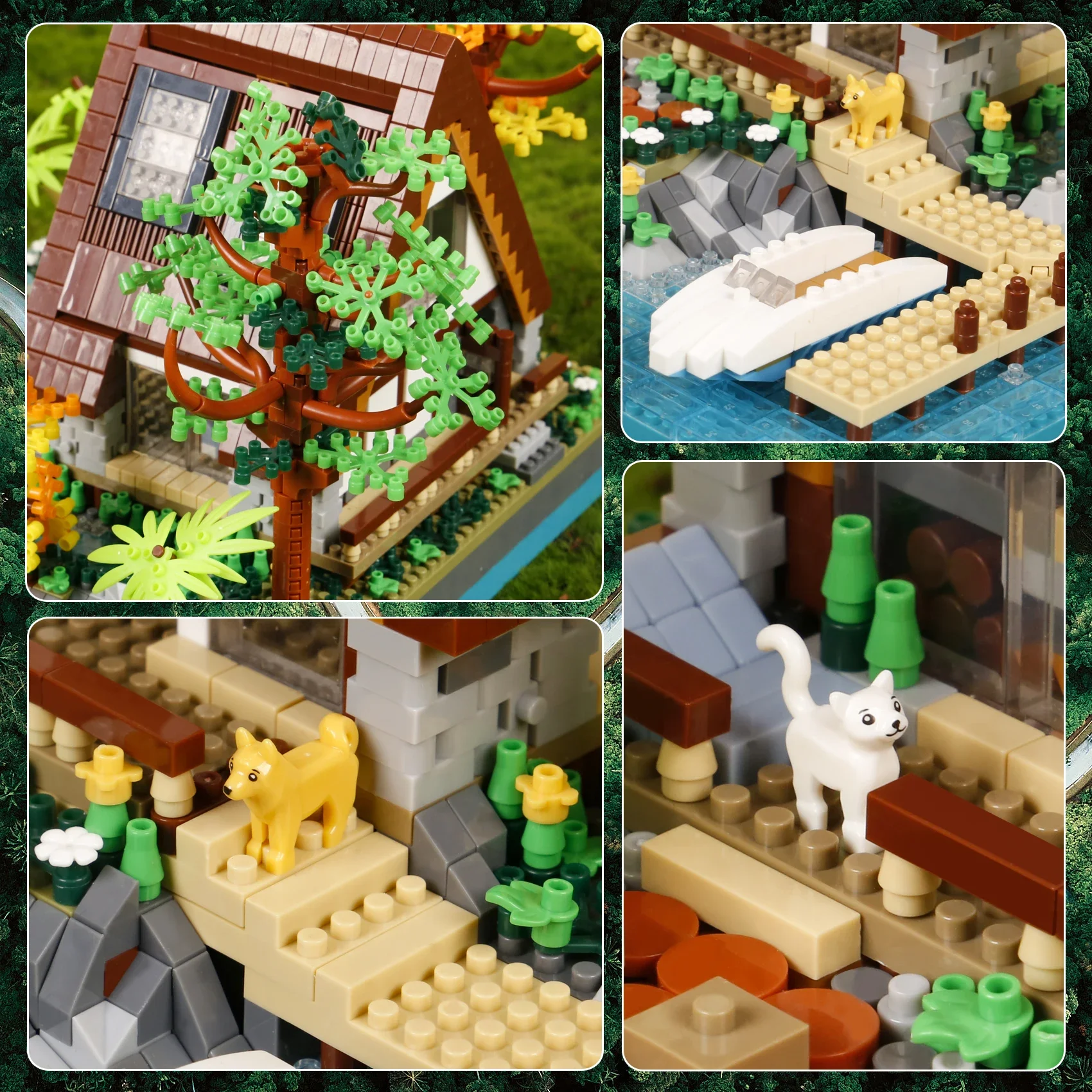 2688 قطعة من لعبة مكعبات بناء تجميع الجسيمات الدقيقة على شكل جزيرة البحيرة الخشبية على الطراز المعماري