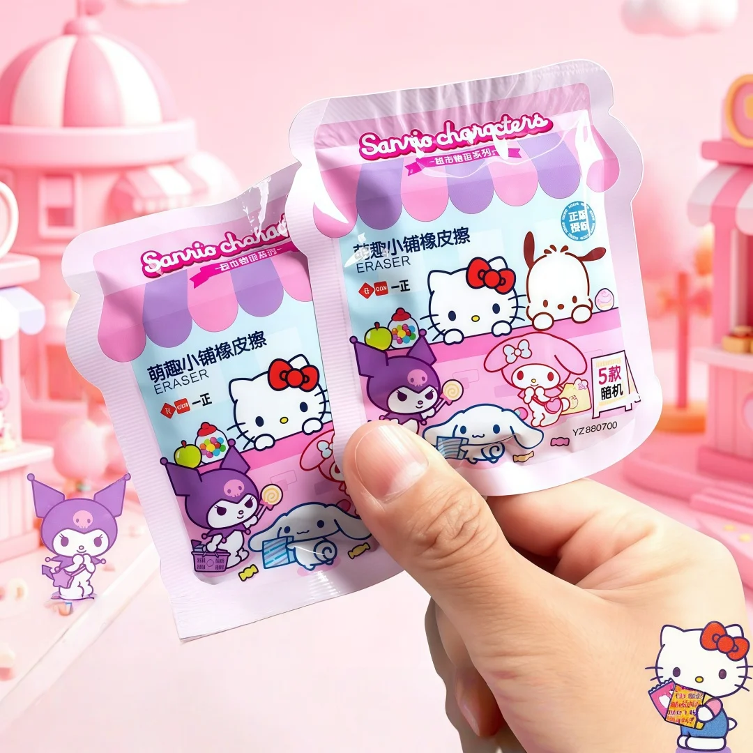50Pc Sanrio Eraser Blind Bag Hello Kitty Melody Kuromi Cartoon Erasers Cute Stationery Blind Box for Students