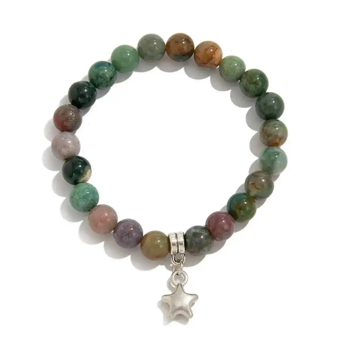 

SHIXIN Vintage Smooth Natural Stone Bead Chain Bracelet for Women Ethnic Style Star Pendant Elastic Bracelet Lady Hand Jewelry