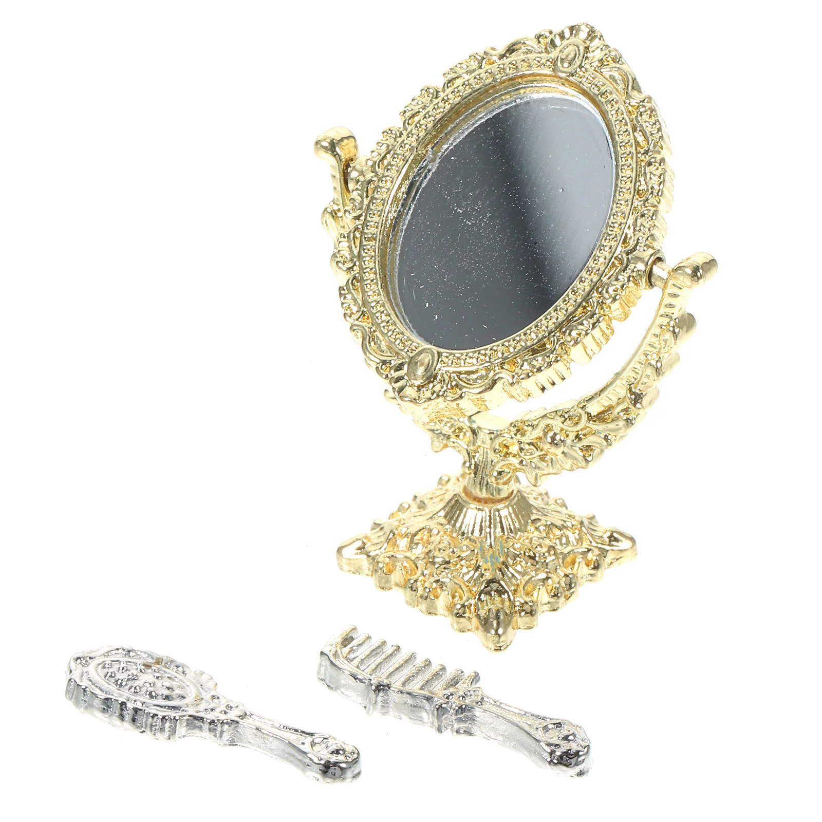 

Pretend Dollhouse Mirror Vanity Desk Miniatures Furniture Alloy Makeup Mirrors Models