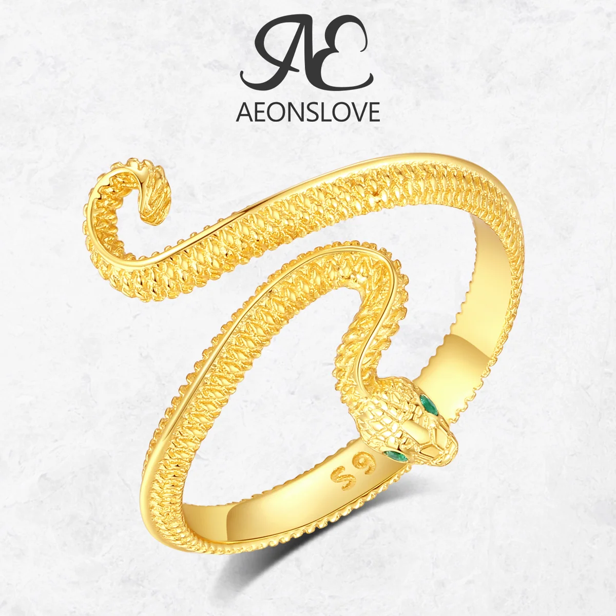 

AEONSLOVE 925 Sterling Silver Adjustable Snake Ring Gold Pated Textures Cobra Ring Personalized Jewelry Party Gift for Women Men