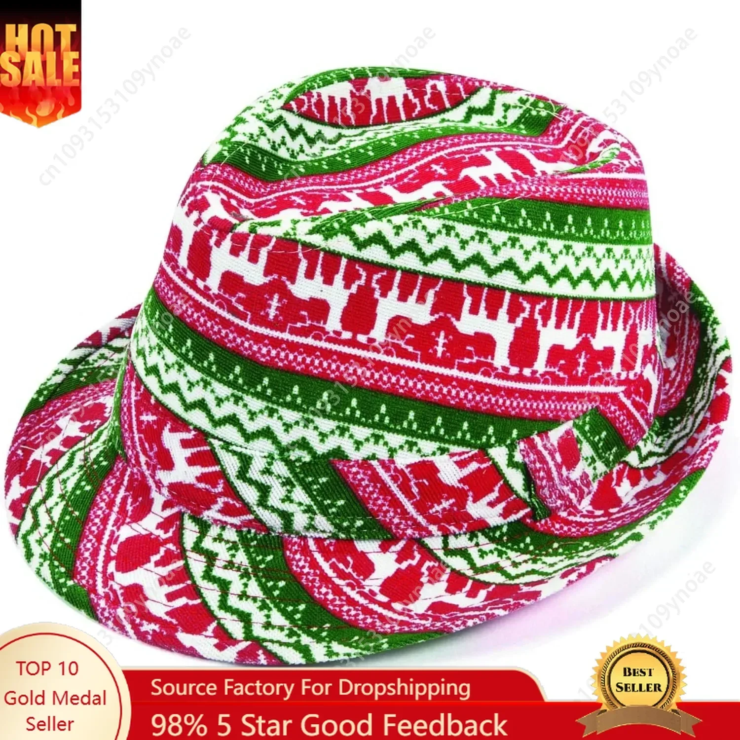

Christmas Elk Party Fedora Hat Ugly Sweater Funny Holiday Party Accessories Man Women Vintage Top Hat Festival Activities Caps
