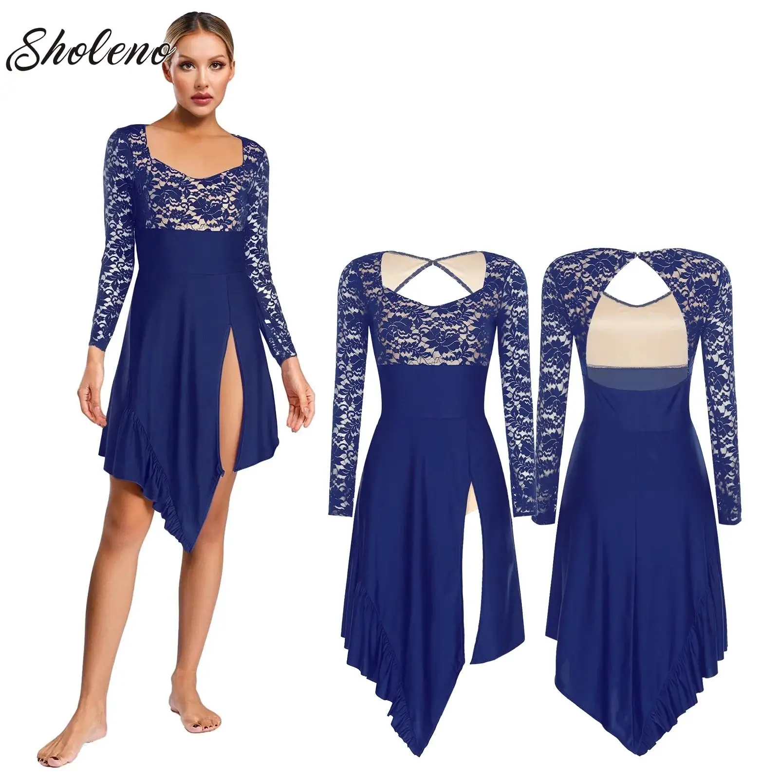 

Women Ballet Lyrical Dance Leotard Dress Floral Lace Gymnastics Figure Ice Skating Costume Competition Performance Dancewear