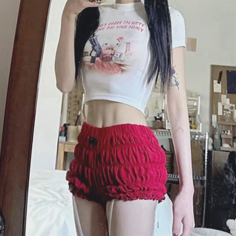 Spice Girl Low Waist Sports Pleated Shorts Women's Summer New High Waist Tight and Thin A Word Outside Wearing Hot Pants