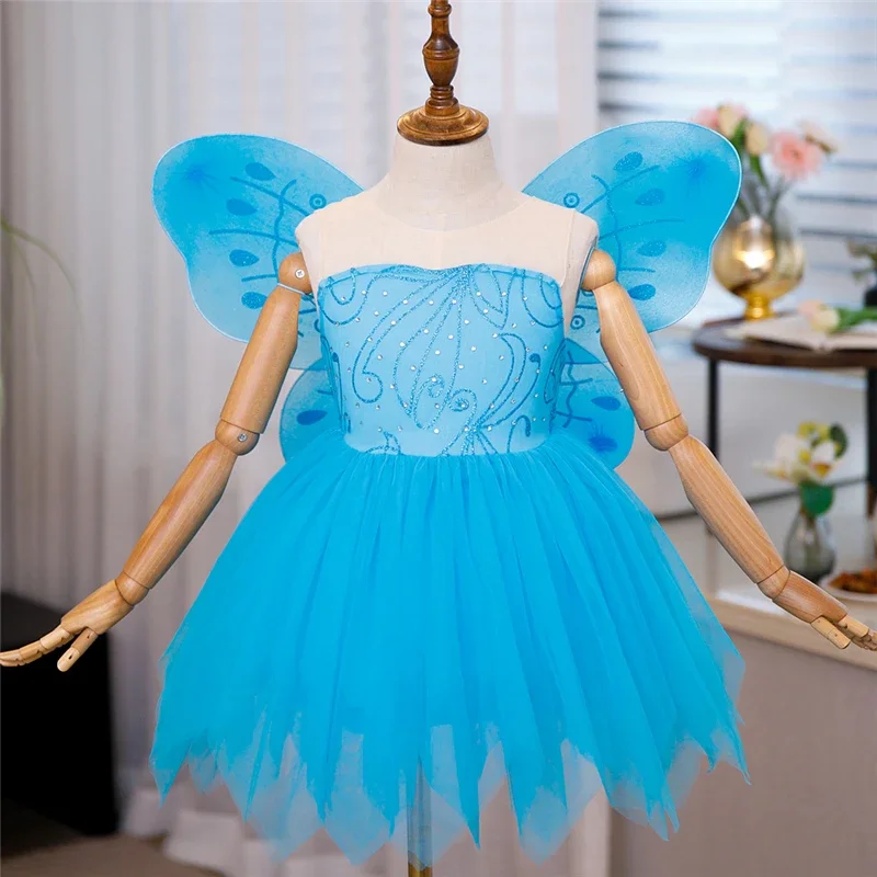 HN8 女の赤ちゃん妖精ティンカーベルドレスファンシーサマープリンセス誕生日結婚式ハロウィンパーティーコスプレ衣装キッズ子供)4Dc