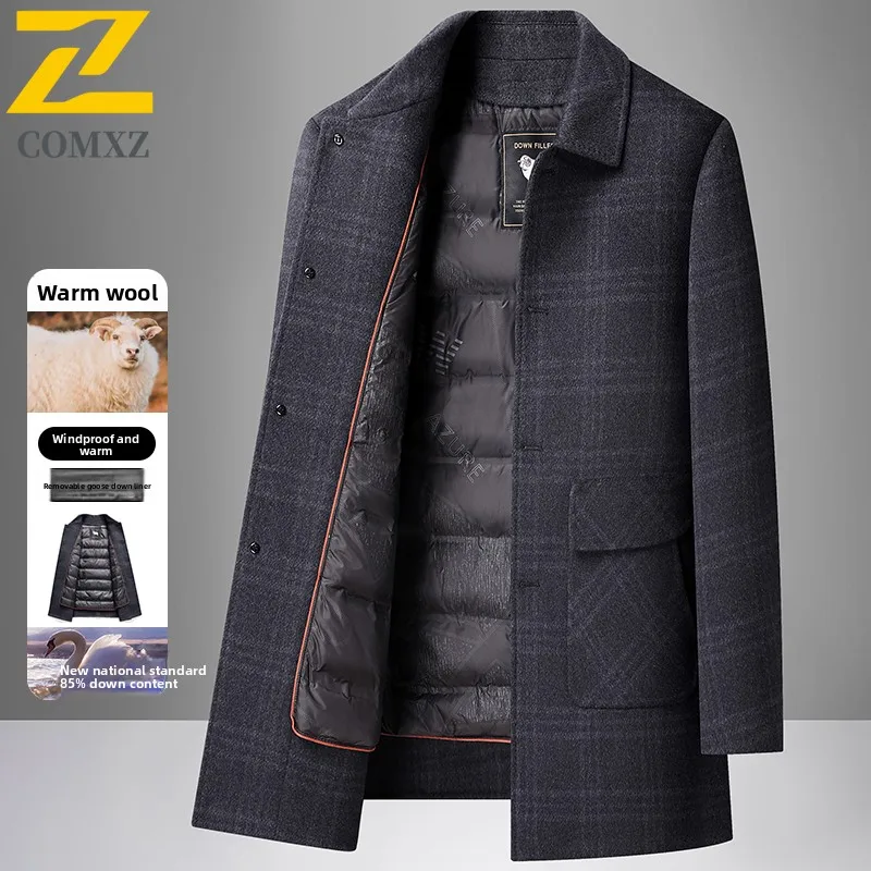 COMXZ Luxury Men Down Jacket Thickened Outdoor Work Warm Long Puffer Jackets Business Casual Cold Resistant Autumn Winter Coat