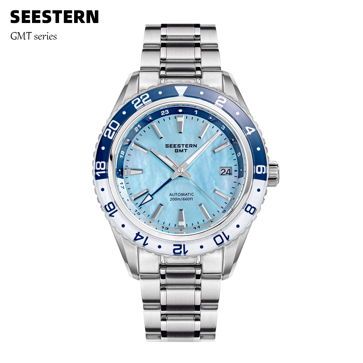 SEESTERN Men of Watch Office GMT Automatic NH34 Movement Sapphire Glass Bezel 20bar Waterproof Diver Mechanical Wristwatch S456