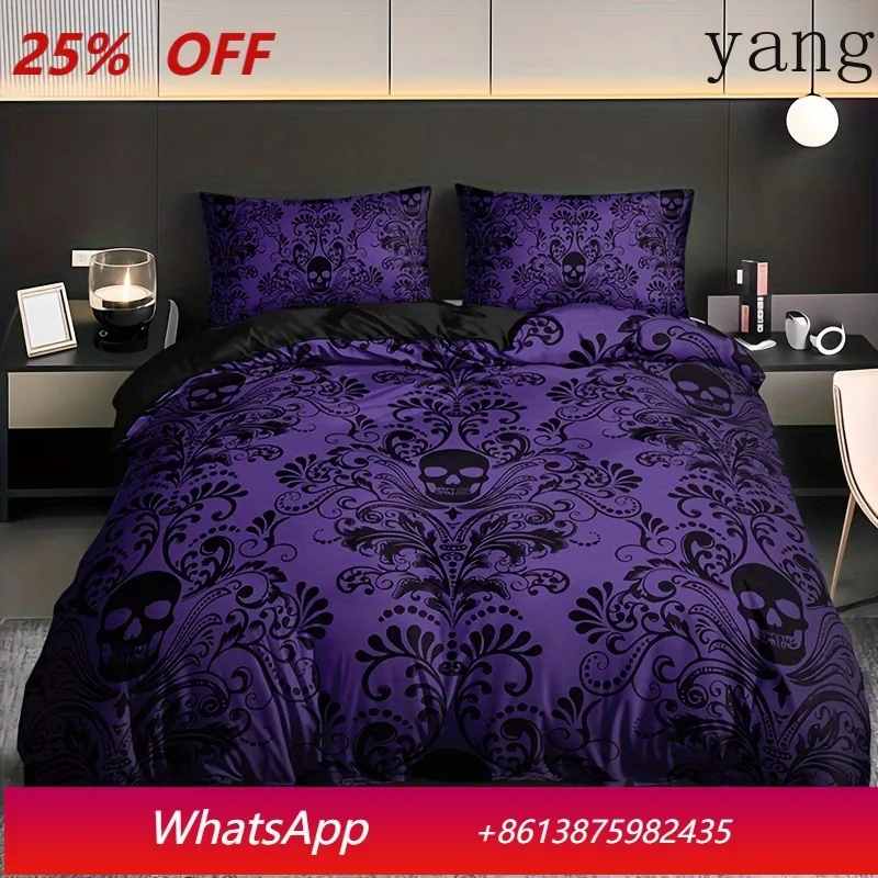 Black Damask Comforter Cover Set Exotic Sugar Skull Duvet Covers Gothic Vintage Floral Skeleton Bedding Set Bohemian Quilt Cover