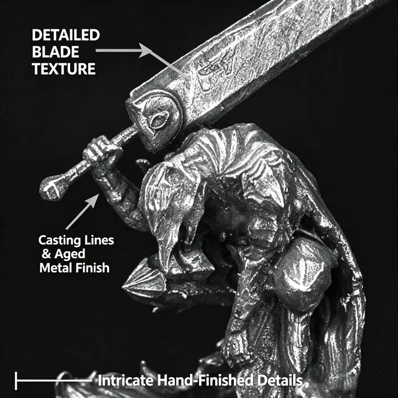 Solid White Copper Broad Sword Warrior Figurine Fantasy Soldier Desktop Decor Tabletop Wargame Collectible Hobby Display Statue