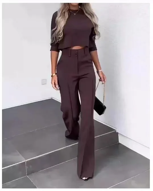 Elegant Office Lady Suits Fashion Spring Autumn O-neck Letter Print Tops & Long Pants 2Pc Matching Suits Casual Streetwear Sets