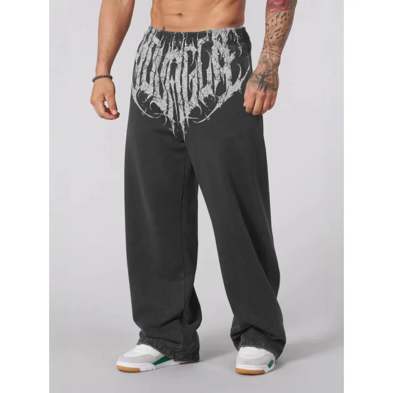 American Style New Men's Sports Pants Jogging Exercise Muscle Fitness Casual Trousers High-Quality Cotton Loose Straight Pants