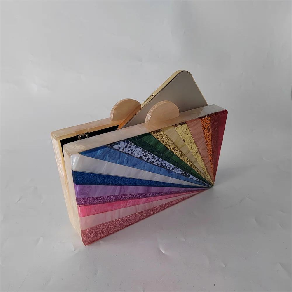 Colorful Striped Glitter Acrylic Box Clutches Purse Brand Famous Luxury Woman Mini Female Shoulder Wallet Evening Party Handbag