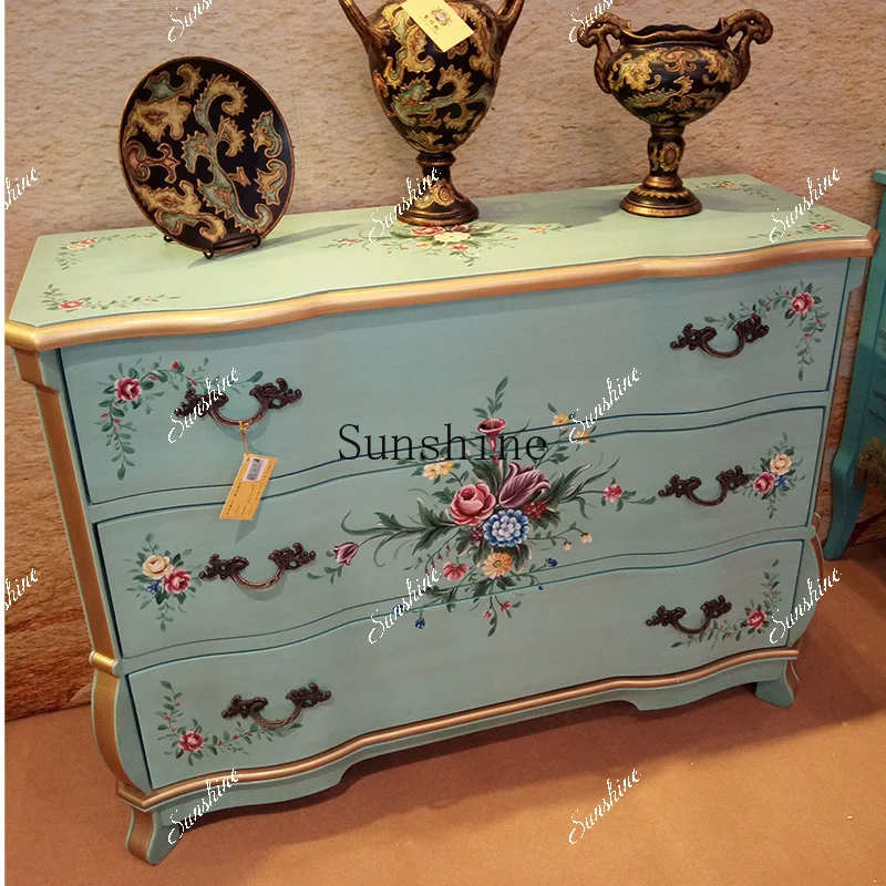 Light luxury French simple painted three-bucket cabinet hall storage cabinet  FT