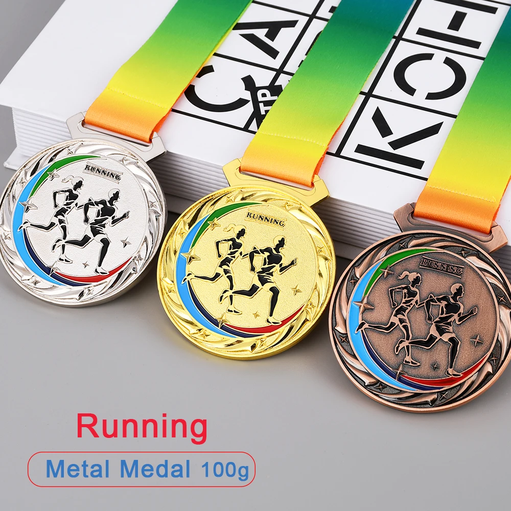 Marathon Medal Trophy Award Medals With Ribbon Running Medal Runner Gold Silver Bronze Sports Souvenir School Match Prize Gift