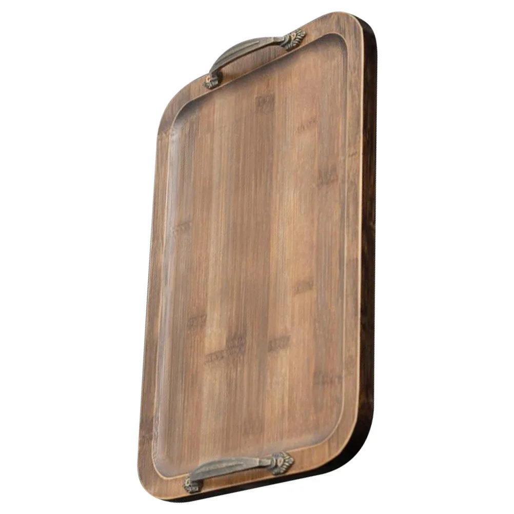 

Bamboo Tray Rectangular Food Serving Home Decor Metal Handle Cake Display Candy Cookie Fruit Platter Large Size Retro
