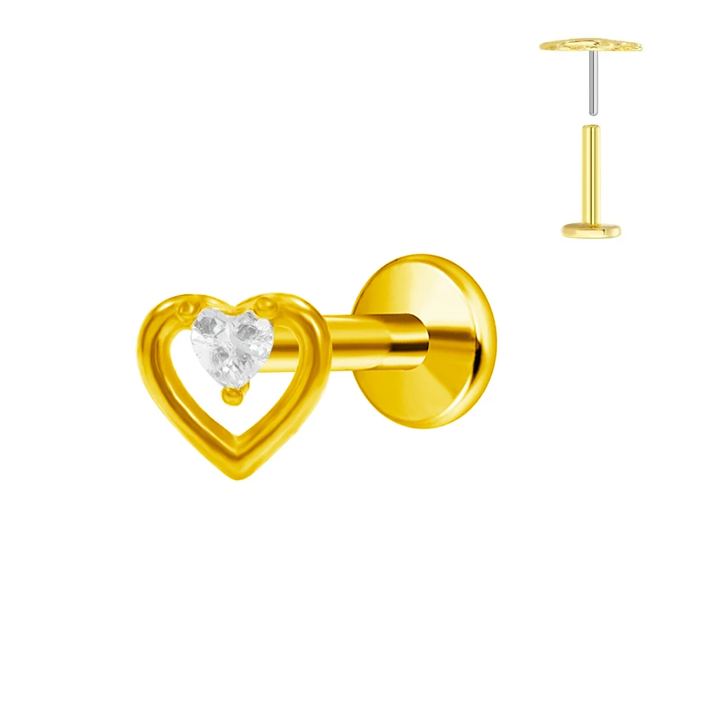 G23 Titanium Star Labret Piercing Push In Heart Earring Stud Threadless Cartilage Flatback Nose Stud Piercing Body Jewelry