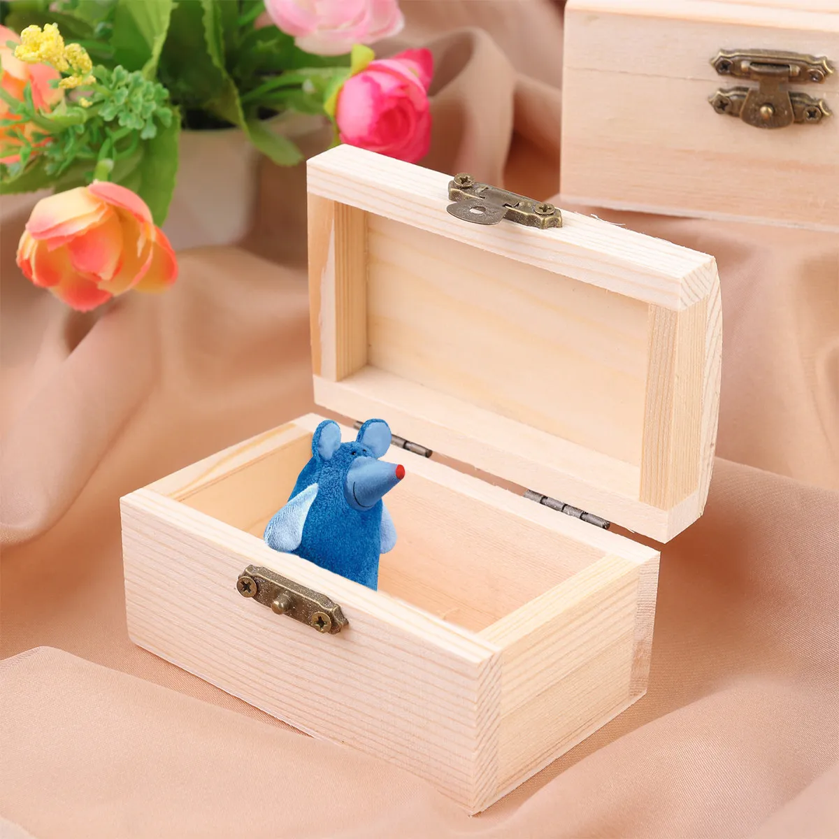 6Pcs Natural Wooden Jewelry Box Set Smooth Crafted DIY Storage Case for Earrings Necklaces Bracelets Brooches Hair Clips