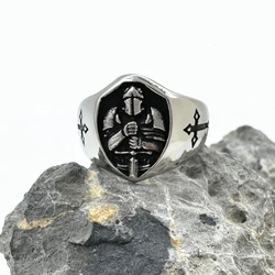 Solid Warrior Cross Ring 316L Stainless Steel Jewelry Helmet and Armor Hero Man Ring size 7-13