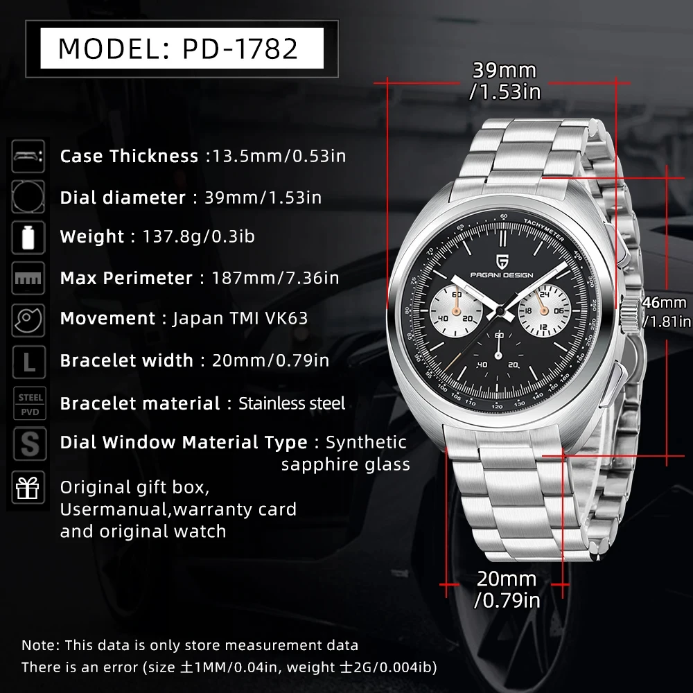 PAGANI DESIGN Men\'s Watches Luxury Dial Retro Chronograph AR Sapphire Quartz Watch For Men Leather Gift Clock Reloj Hombre 2023