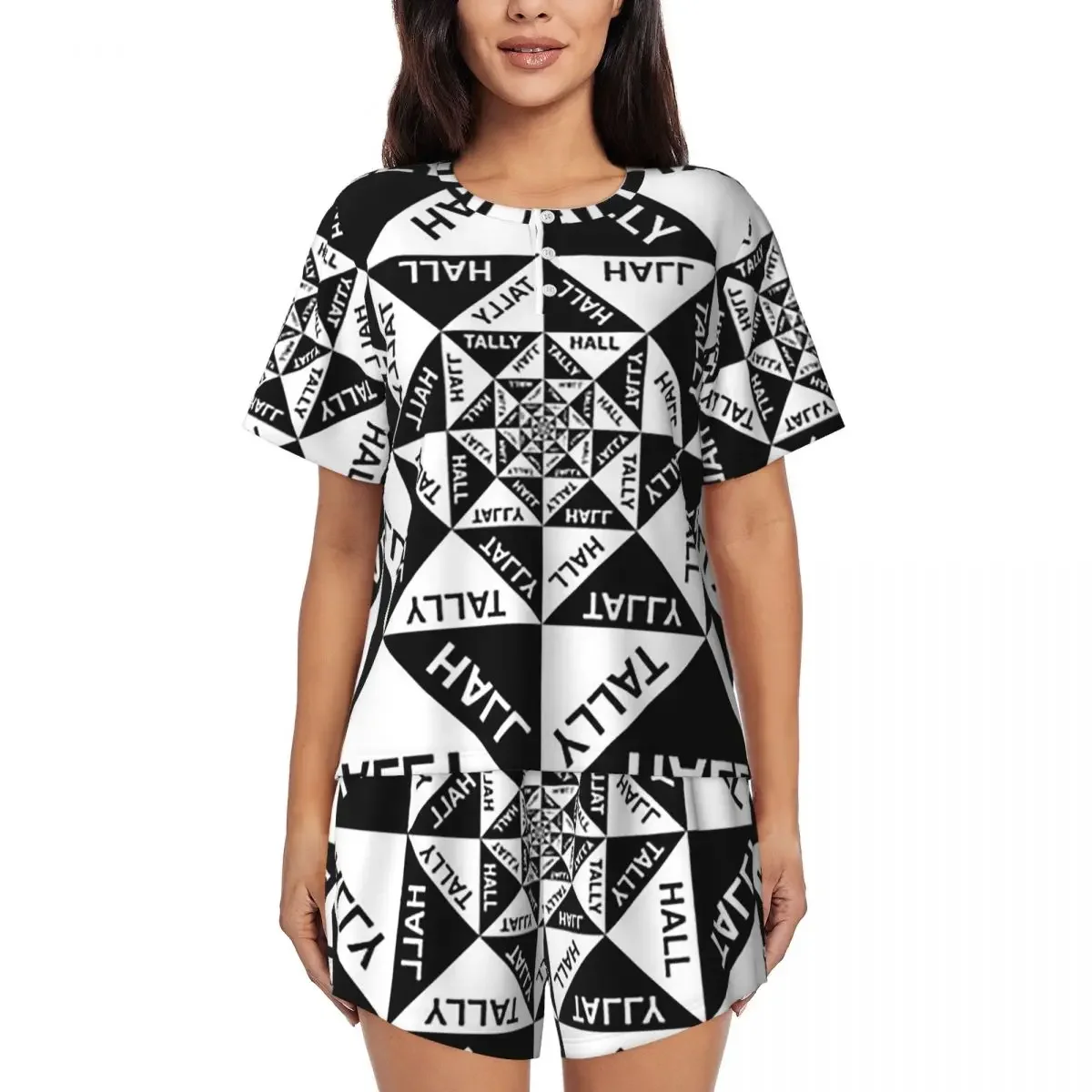 

New 02 Tally Hall Band Logo Genre Indie Pop Round Neck Short Sleeve Nightgowns for Sleepshirts Women Soft Pajama Set Short Pants
