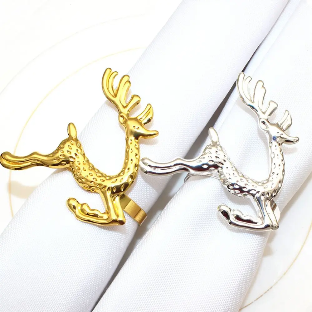 Christmas Table Decoration Gold Reindeer Napkin Ring Metal Elk Buckle For Holiday Banquet Party Dining Decor
