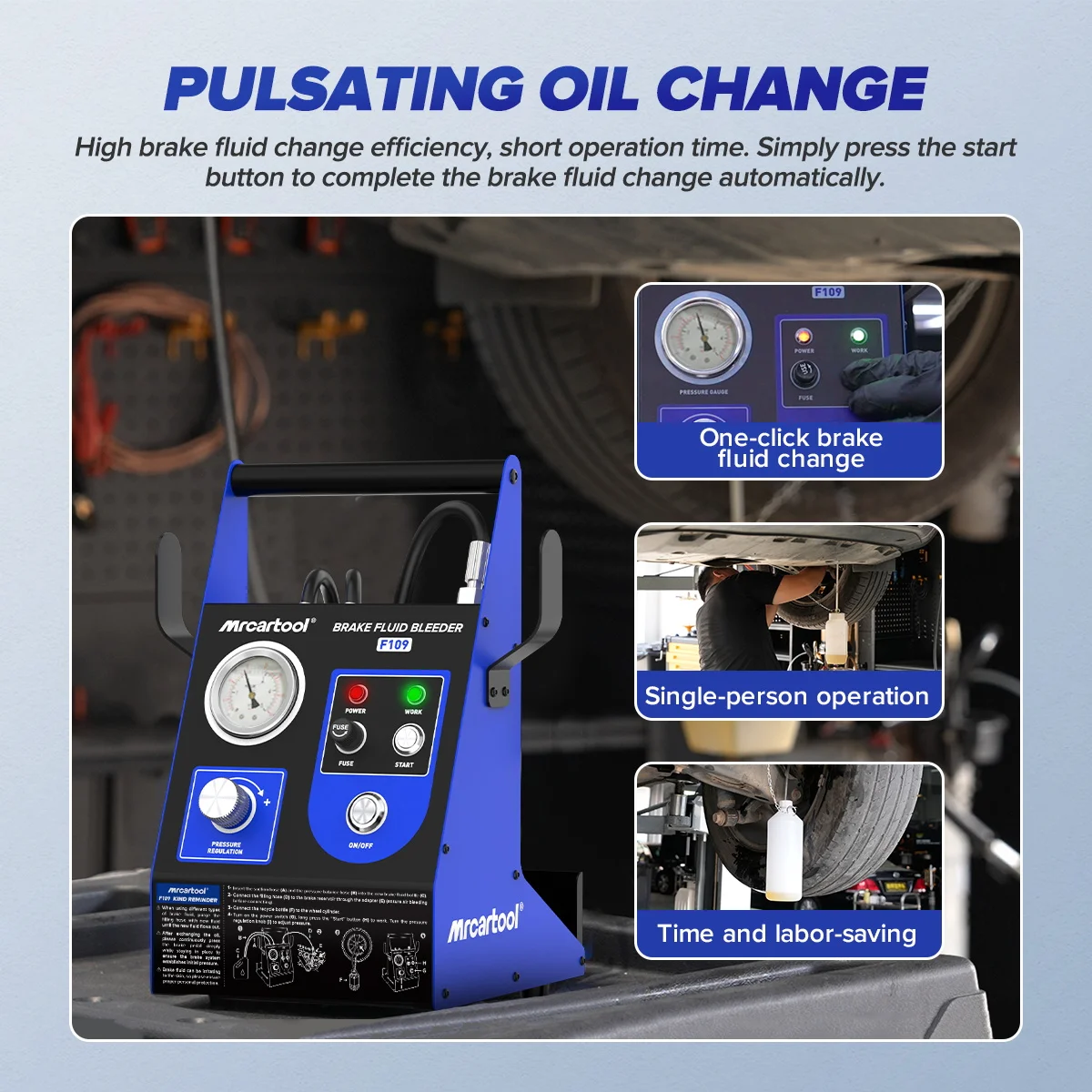 MRCARTOOL F109 Pulsating Brake Fluid Exchanger Adjustable Pressure Car Fast Brake Extractor Brake Fluid Bleeder 220V/110V