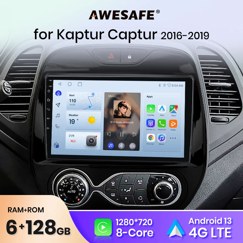 AWESAFE PX9 Plus Car Radio For Renault Kaptur Captur 2016 - 2019 wireless CarPlay Android Auto No 2 din 2din DVD