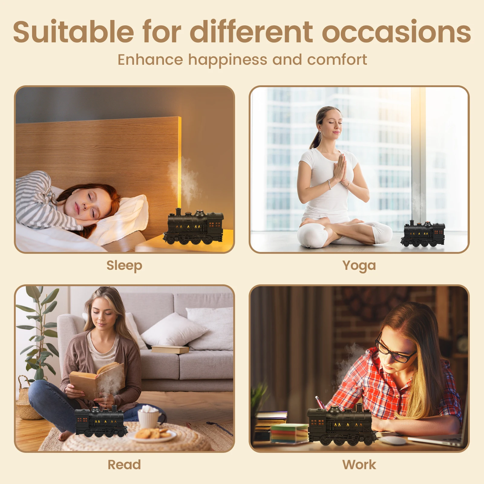 Steam Train Essential Oil Diffuser w/ Light 300ml Train Humidifier Diffuser Retro Train Humidifier Auto Off Steam Train Diffuser