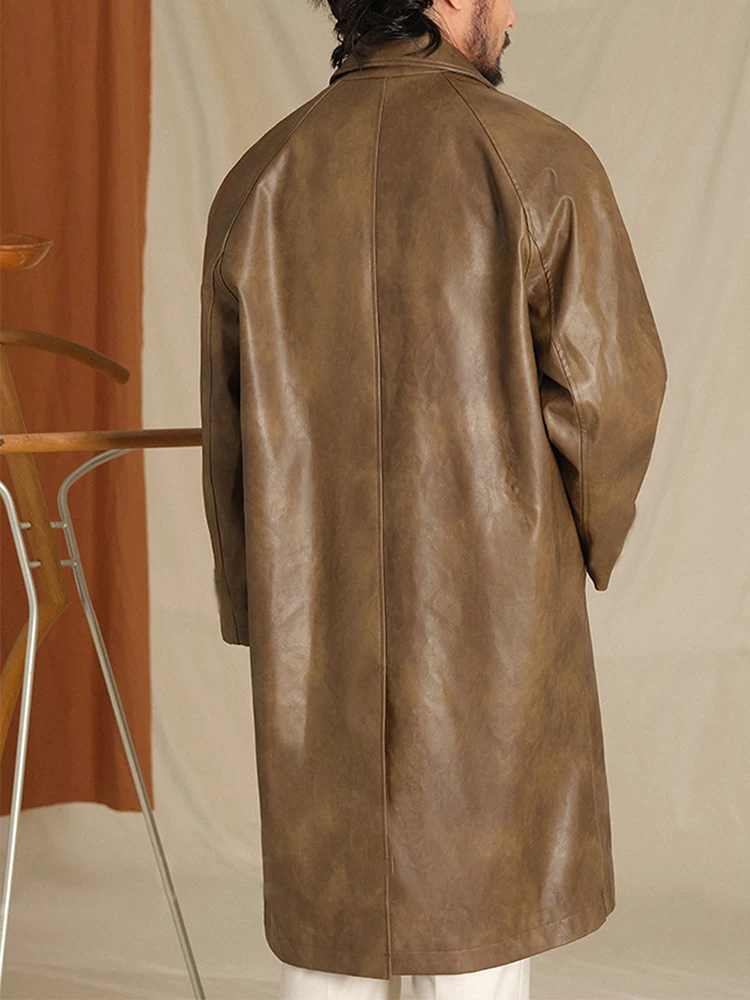 معطف الرجال الكورية بو الجلود الصلبة واحدة الصدر رجل سترة واقية الأعمال عارضة مصممة معطف الذكور