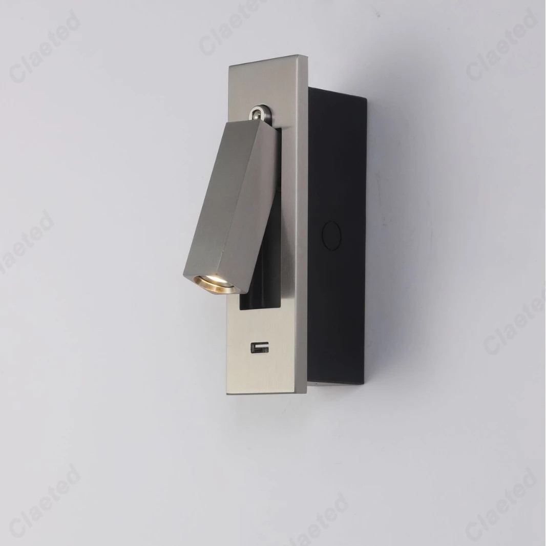 New Embedded LED Reading Wall Lamp with Switch Adjustable Angle Bedroom Bedside Advanced Sense USB Rechargeable Lighting Lamps