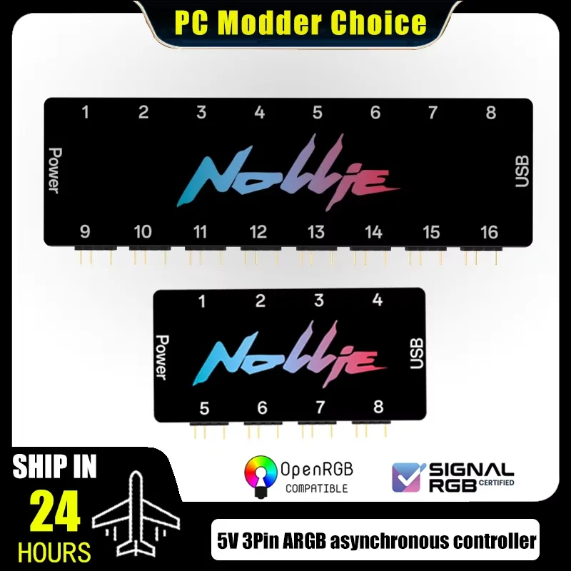 Nollie SignalRGB 8/16 Way Addressable ARGB Splitter HUB OpenRGB Universal 5V 3PIN ARGB Controller For Computer PC Case Fan Light