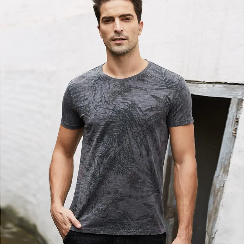 

Мужская летняя футболка с круглым вырезом и коротким рукавом, винтажный принт, из чистого хлопка, корейский стиль, приталенный крой